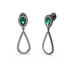 Elvin Damla Küpe - Swarovski ve yeşil kuvars 925 ayar siyah rodyum kaplama gümüş küpe #vote5d