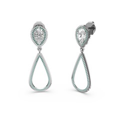 Yeşil kuvars ve swarovski 14 ayar beyaz altın küpe