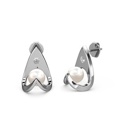 Inci ve beyaz zirkon 8 ayar beyaz altın küpe