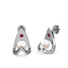 Victory İncili Küpe - Inci ve kök yakut 925 ayar gümüş küpe #13uzzbq