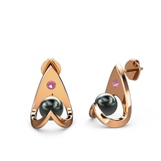 Siyah inci ve pembe kuvars 925 ayar rose altın kaplama gümüş küpe