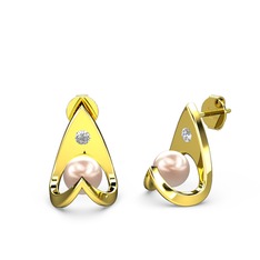 Victory İncili Küpe - Pembe inci ve pırlanta 18 ayar altın küpe (0.22 karat) #19o2zk6