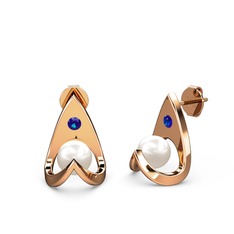 Victory İncili Küpe - Inci ve lab safir 18 ayar rose altın küpe #1a2ip4y