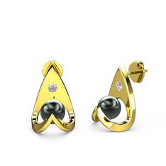 Victory İncili Küpe - Siyah inci ve pırlanta 18 ayar altın küpe (0.22 karat) #1a4uzkx