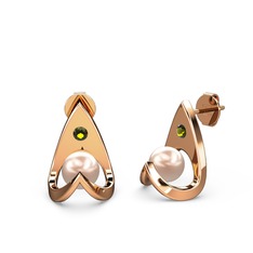 Victory İncili Küpe - Pembe inci ve peridot 18 ayar rose altın küpe #1bm7n0f