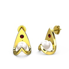 Victory İncili Küpe - Inci ve garnet 925 ayar altın kaplama gümüş küpe #1brk9lp