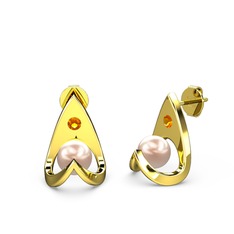 Victory İncili Küpe - Pembe inci ve sitrin 14 ayar altın küpe #1ca0ufs