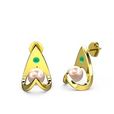 Pembe inci ve kök zümrüt 18 ayar altın küpe