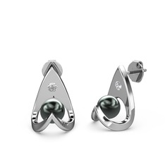 Siyah inci ve swarovski 925 ayar gümüş küpe