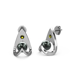 Victory İncili Küpe - Siyah inci ve peridot 8 ayar beyaz altın küpe #1f04wa5