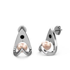 Victory İncili Küpe - Pembe inci ve siyah zirkon 18 ayar beyaz altın küpe #1yavdfp