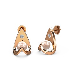 Victory İncili Küpe - Pembe inci ve swarovski 18 ayar rose altın küpe #9eeov0