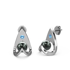 Victory İncili Küpe - Siyah inci ve akuamarin 8 ayar beyaz altın küpe #d274sw