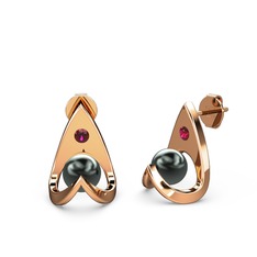Siyah inci ve rodolit garnet 8 ayar rose altın küpe