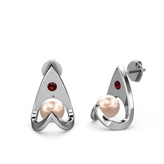 Victory İncili Küpe - Pembe inci ve garnet 8 ayar beyaz altın küpe #fzjdih