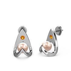 Victory İncili Küpe - Pembe inci ve sitrin 8 ayar beyaz altın küpe #j1biul