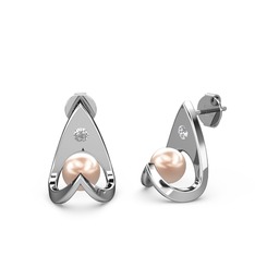 Victory İncili Küpe - Pembe inci ve swarovski 14 ayar beyaz altın küpe #ly5hnq