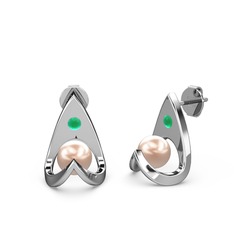 Victory İncili Küpe - Pembe inci ve kök zümrüt 14 ayar beyaz altın küpe #nlypx0