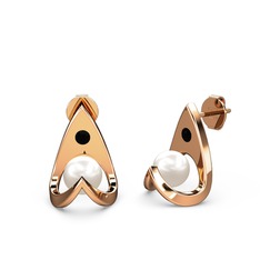 Victory İncili Küpe - Inci ve siyah zirkon 18 ayar rose altın küpe #ux1ao5