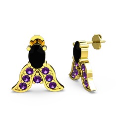 Mimallona Kelebek Küpe - Siyah zirkon ve ametist 925 ayar altın kaplama gümüş küpe #104c92p