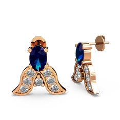 Mimallona Kelebek Küpe - Lab safir ve beyaz zirkon 8 ayar rose altın küpe #10rujeu