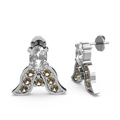 Mimallona Kelebek Küpe - Swarovski ve dumanlı kuvars 18 ayar beyaz altın küpe #113klgr