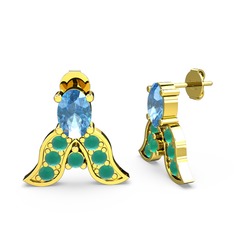 Mimallona Kelebek Küpe - Akuamarin ve kök zümrüt 925 ayar altın kaplama gümüş küpe #11hkv96