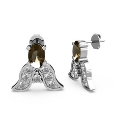 Mimallona Kelebek Küpe - Dumanlı kuvars ve swarovski 14 ayar beyaz altın küpe #11vnne9