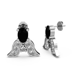 Siyah zirkon ve swarovski 14 ayar beyaz altın küpe