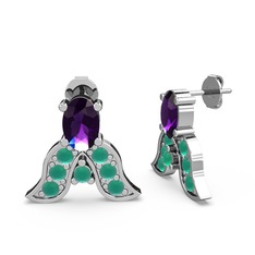 Mimallona Kelebek Küpe - Ametist ve kök zümrüt 8 ayar beyaz altın küpe #12lah5r