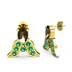 Mimallona Kelebek Küpe - Dumanlı kuvars ve yeşil kuvars 8 ayar altın küpe #12sucpm