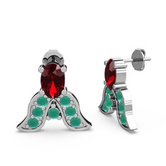 Mimallona Kelebek Küpe - Garnet ve kök zümrüt 8 ayar beyaz altın küpe #12yy5o6