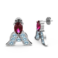 Mimallona Kelebek Küpe - Rodolit garnet ve akuamarin 8 ayar beyaz altın küpe #12z2g4s