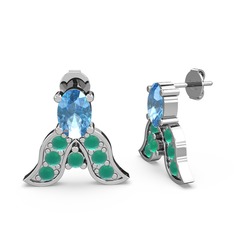 Mimallona Kelebek Küpe - Akuamarin ve kök zümrüt 8 ayar beyaz altın küpe #13l179t