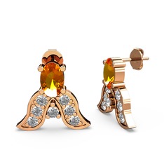 Mimallona Kelebek Küpe - Sitrin ve pırlanta 18 ayar rose altın küpe (0.504 karat) #14i8mk8