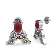 Kök yakut ve dumanlı kuvars 14 ayar beyaz altın küpe