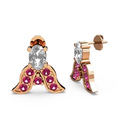 Mimallona Kelebek Küpe - Swarovski ve rodolit garnet 925 ayar rose altın kaplama gümüş küpe #14pj1p0