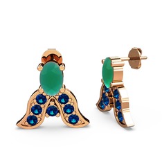 Kök zümrüt ve lab safir 18 ayar rose altın küpe