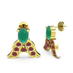 Mimallona Kelebek Küpe - Kök zümrüt ve kök yakut 18 ayar altın küpe #14u4dkr