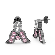 Mimallona Kelebek Küpe - Swarovski ve pembe kuvars 925 ayar siyah rodyum kaplama gümüş küpe #1509de7