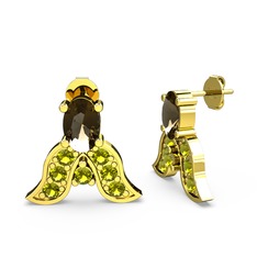 Dumanlı kuvars ve peridot 925 ayar altın kaplama gümüş küpe