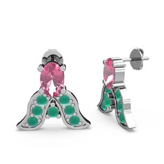 Pembe kuvars ve kök zümrüt 925 ayar gümüş küpe