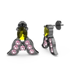 Mimallona Kelebek Küpe - Peridot ve pembe kuvars 925 ayar siyah rodyum kaplama gümüş küpe #163wm70