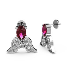 Rodolit garnet ve beyaz zirkon 18 ayar beyaz altın küpe