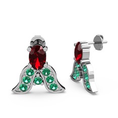 Mimallona Kelebek Küpe - Garnet ve yeşil kuvars 8 ayar beyaz altın küpe #17klff3