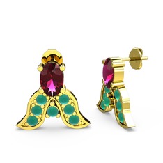 Mimallona Kelebek Küpe - Rodolit garnet ve kök zümrüt 8 ayar altın küpe #180kxkg