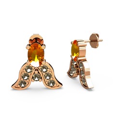 Mimallona Kelebek Küpe - Sitrin ve dumanlı kuvars 14 ayar rose altın küpe #18rx8t3