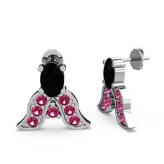 Siyah zirkon ve rodolit garnet 925 ayar gümüş küpe