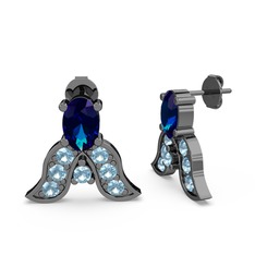 Mimallona Kelebek Küpe - Lab safir ve akuamarin 925 ayar siyah rodyum kaplama gümüş küpe #190l7vy