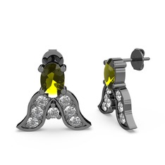 Mimallona Kelebek Küpe - Peridot ve beyaz zirkon 925 ayar siyah rodyum kaplama gümüş küpe #19ktyvr